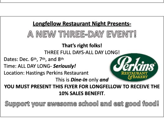 Longfellow Restaurant Night Presents--Hastings Perkins Restaurant image