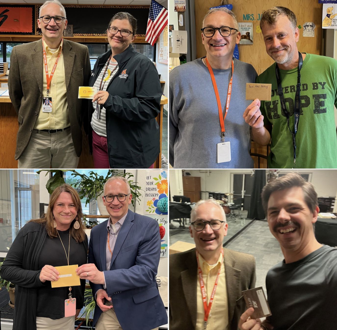4 photos of people receiving rewards from the foundation director