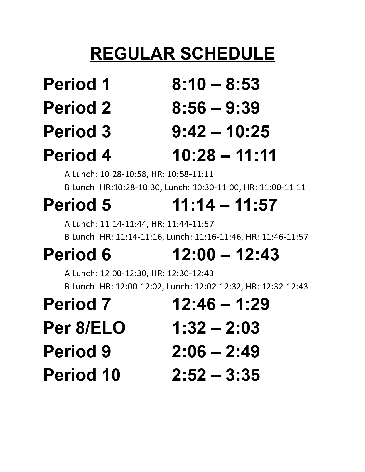 HMS Regular Schedule