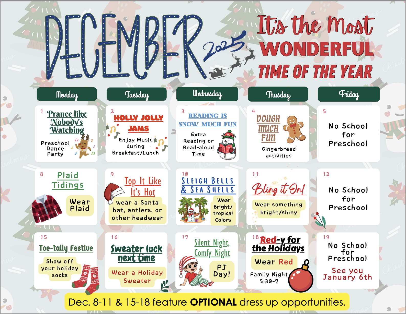 December Student Dress Up Days